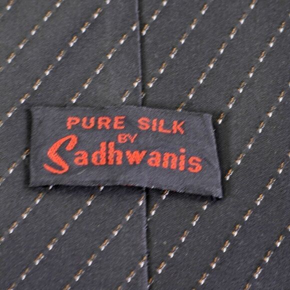 Sadhwnis Black Blrown Woven Striped Wide Pure Silk‎ Tie - Picture 3 of 5